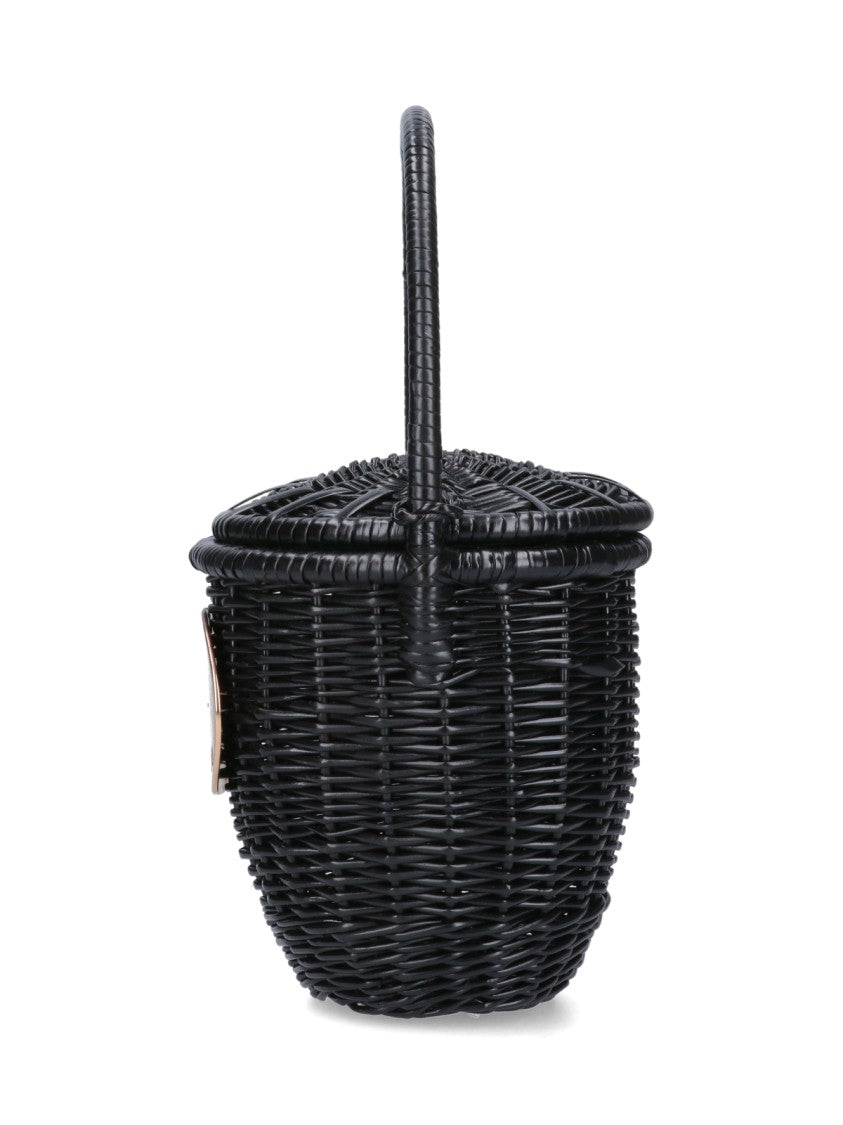 Patou Woven Straw Bucket Bag – Black