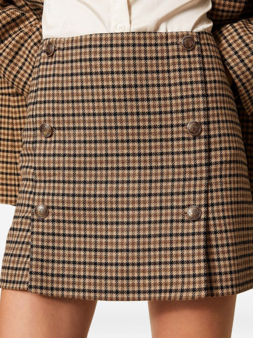 Twin-Set Houndstooth Mini Skirt With Decorative Double-Breasted Detailing