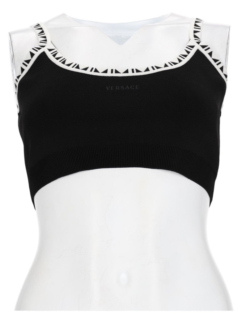 Versace Fitted Black Crop Top With Geometric Trim