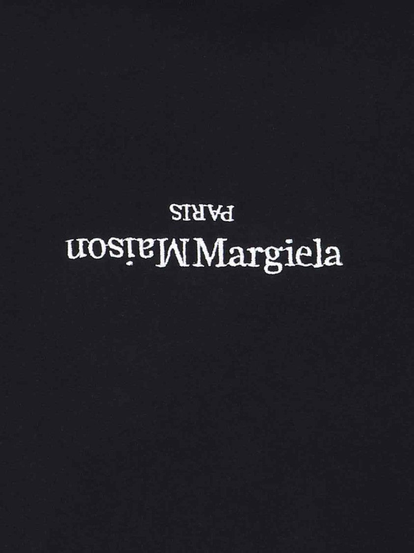 Maison Margiela Classic Crew Neck Black Hooded Sweatshirt With Ribbed Cuffs