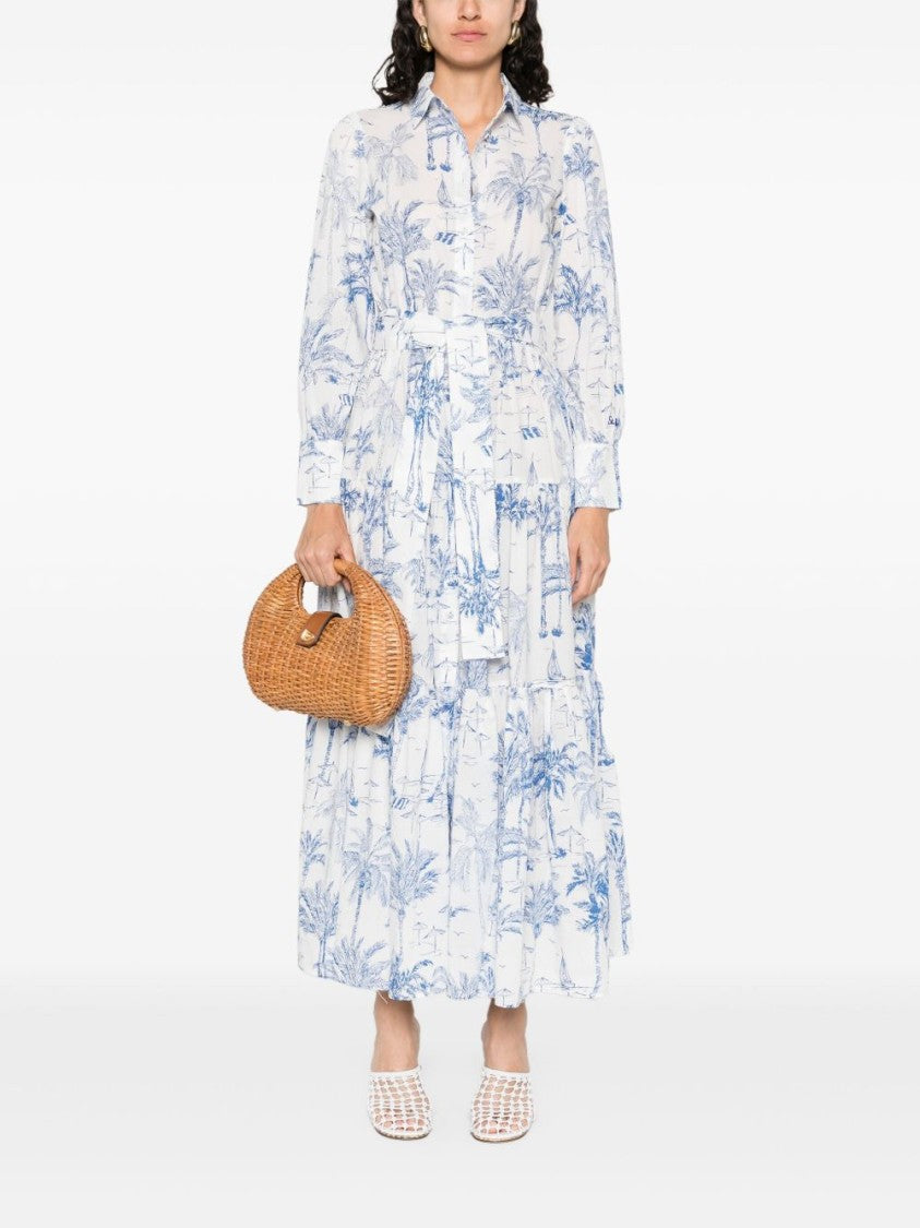 Mc2 Saint Barth Tropical Print Maxi Dress With Front Button Fastening And Belted Waist