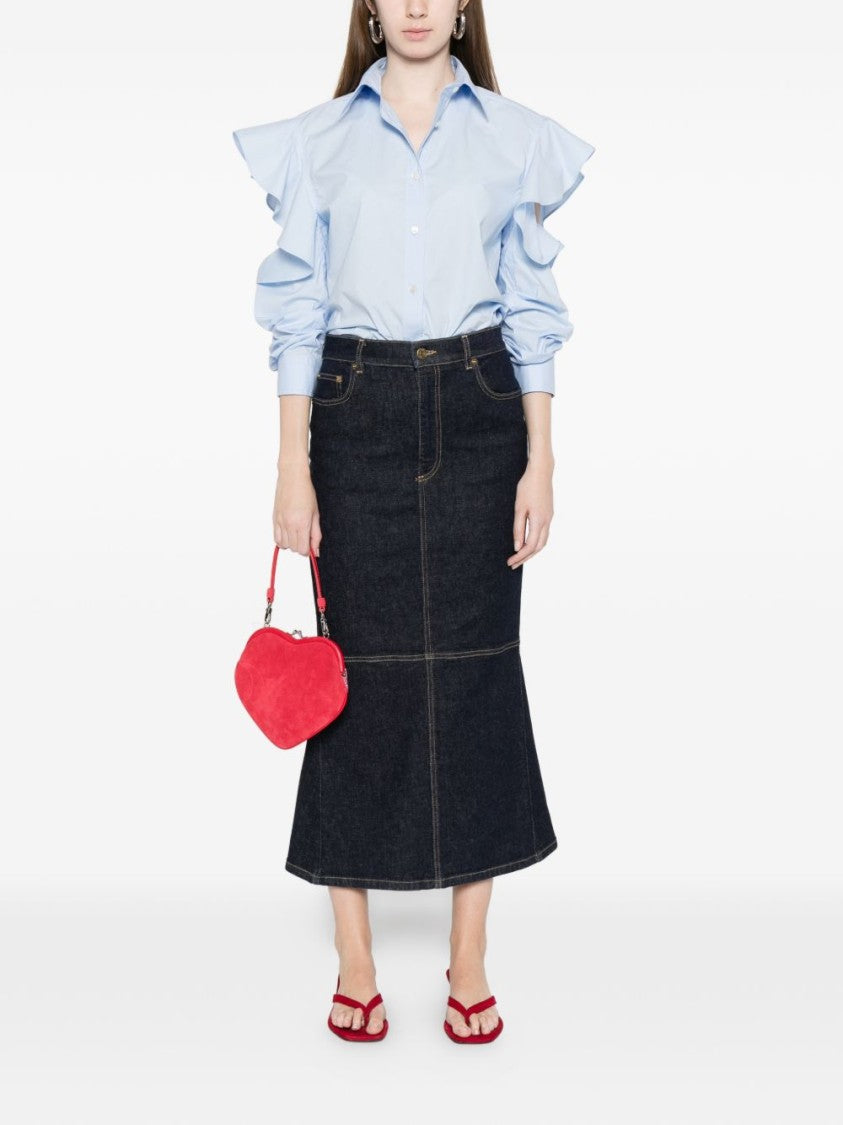 Moschino Light Blue Ruffled Cut Out Top