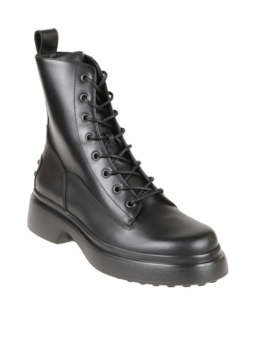 Tod's Leather Ankle Boots With Lace-Up Front