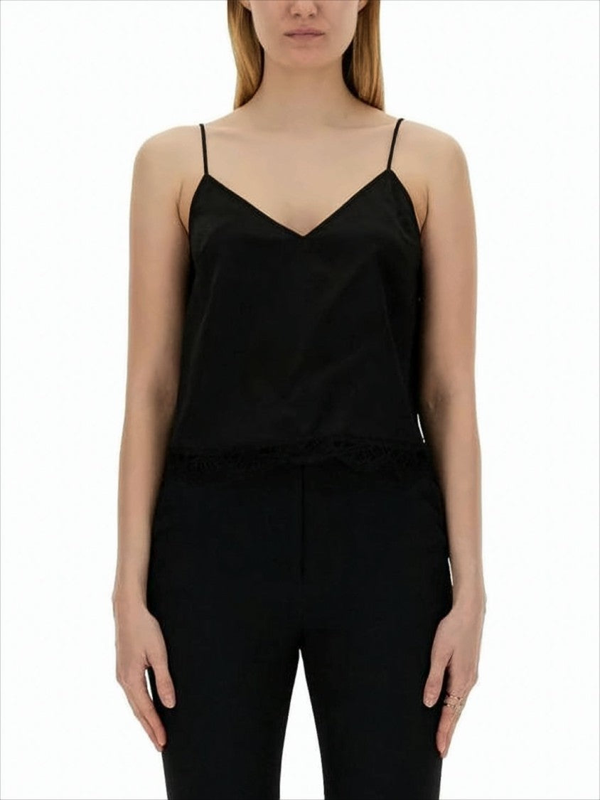 Alexander Mcqueen Sleeveless V-Neck Top With Delicate Lace Trim
