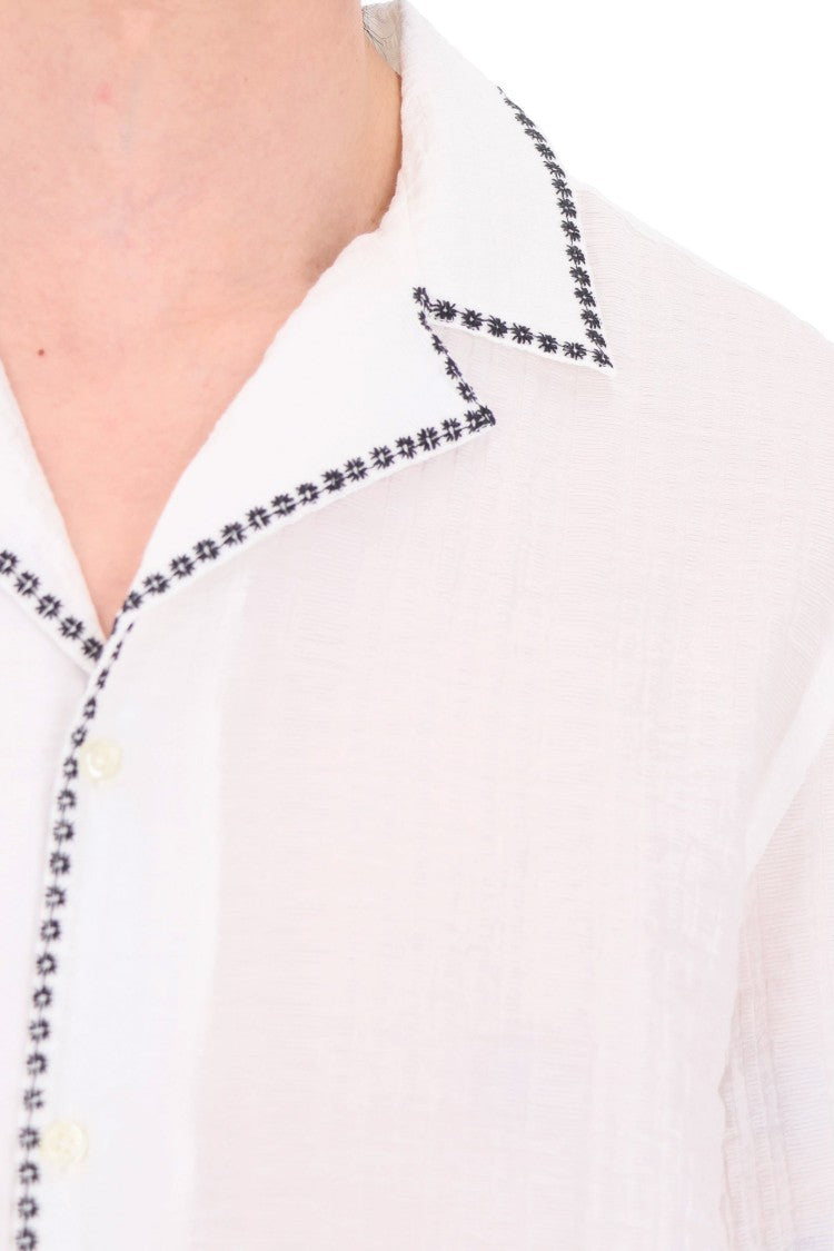 Officine Generale Eren All-Over Embroidered Seersucker Shirt