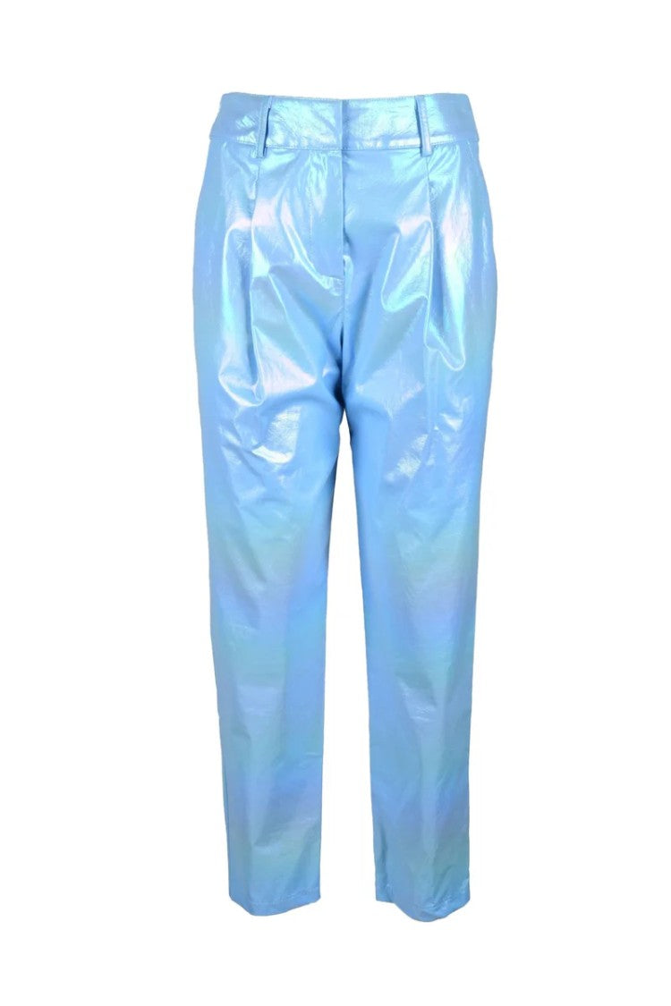 Aniye By Light Blue Faux Leather Trousers With Tailored Fit And Front Pleats