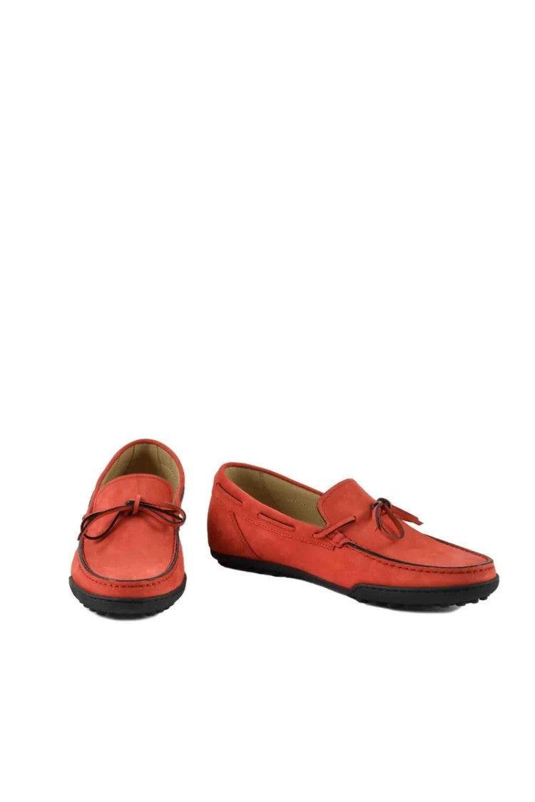 Calo Moccasin-Style Red Leather Loafers With Decorative Bow