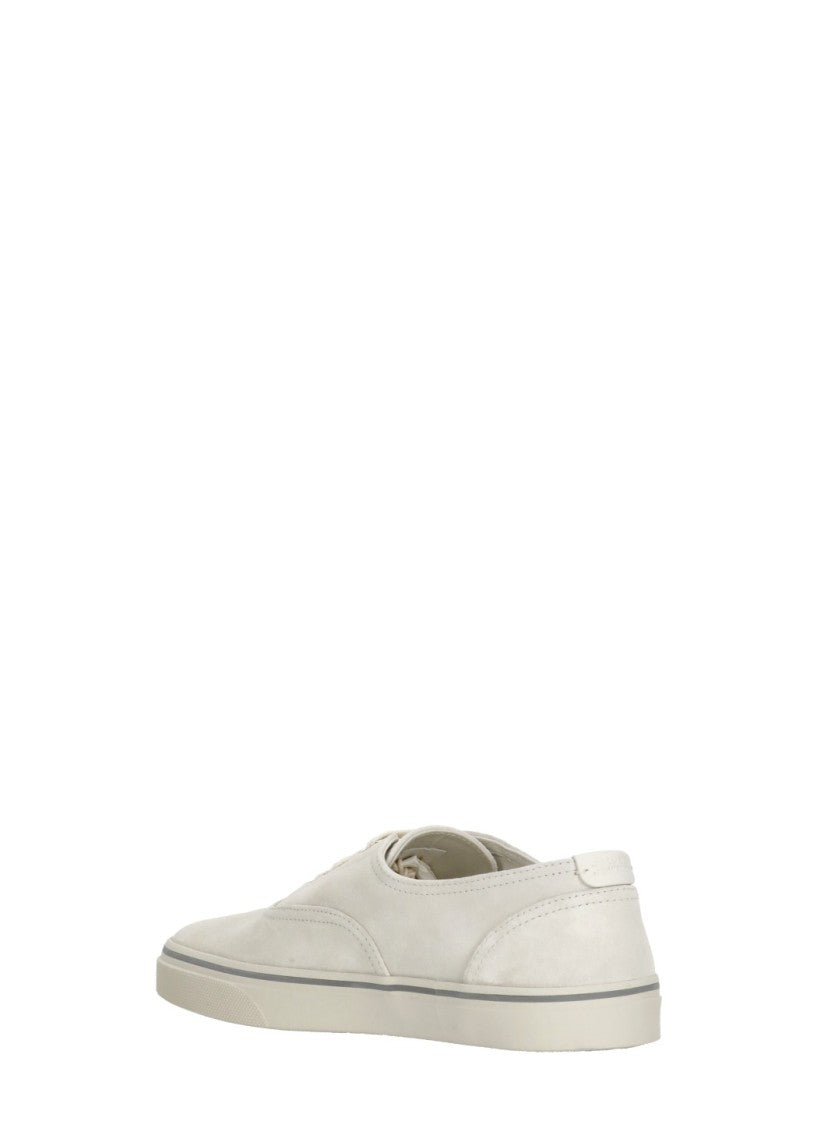 Brunello Cucinelli Ivory Suede Leather Laced Sneakers
