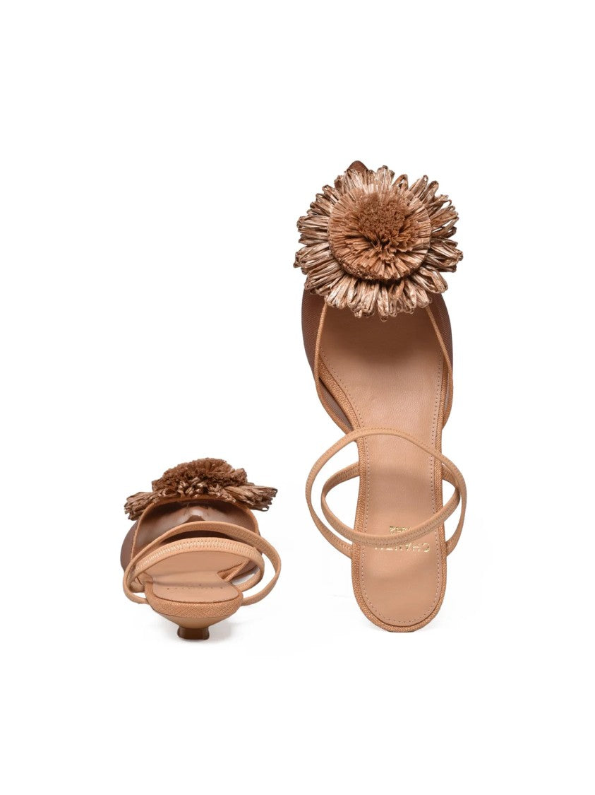 Chantal Chantal Brown Mesh Floral Embellished Low Heel Sandals