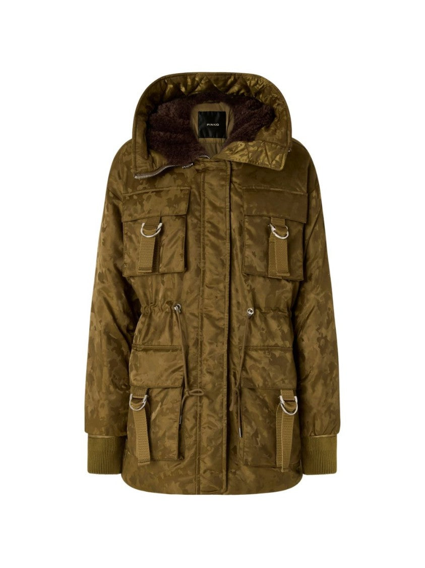 Pinko Olive Quilted Camouflage Utility Jacket