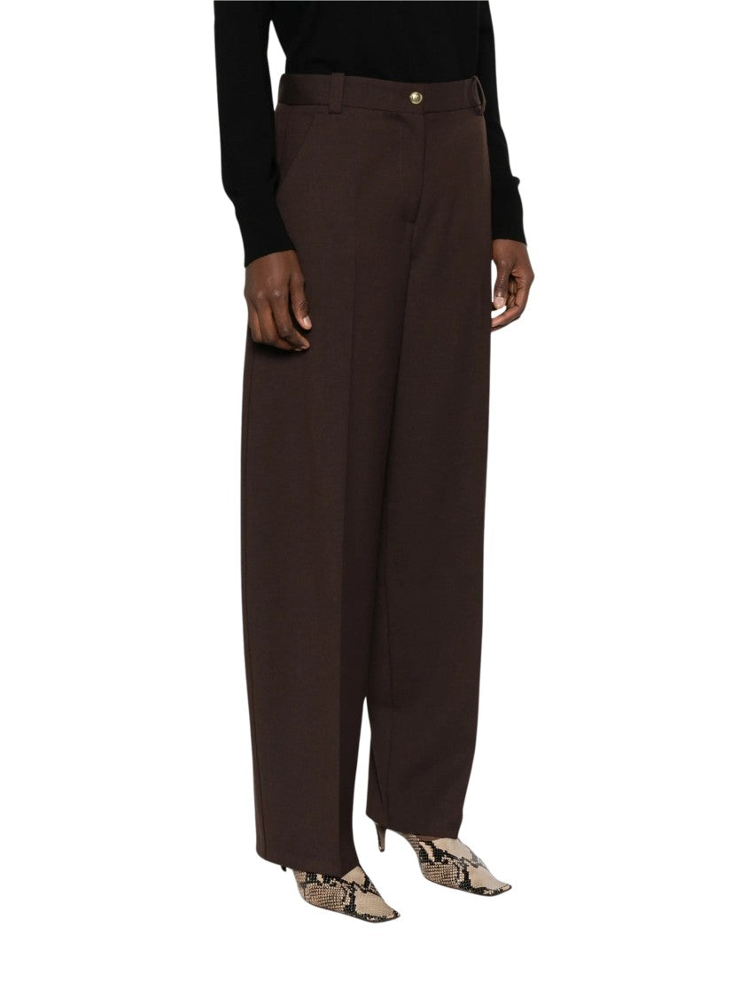 Pinko Wide-Leg Brown Trousers With Tailored Design And Leather Patch