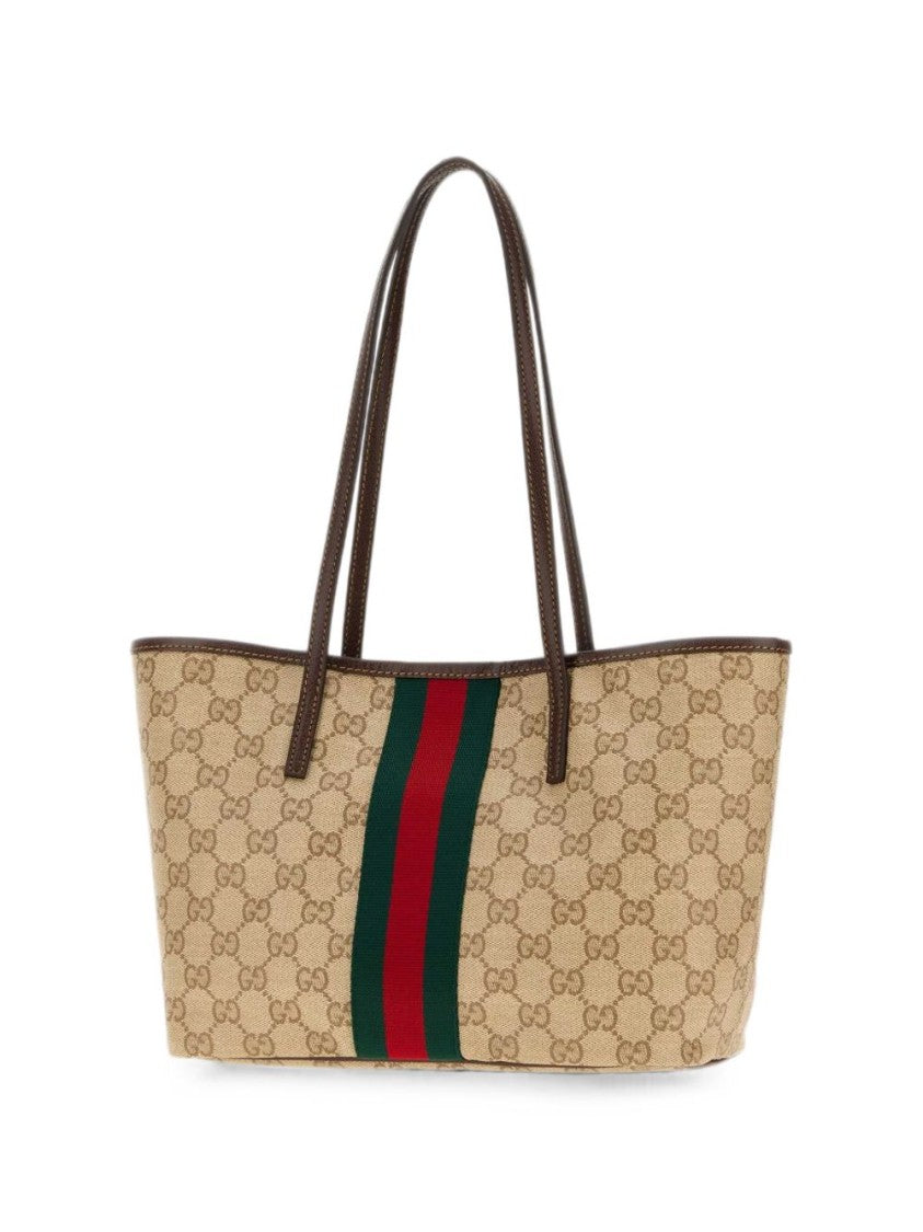 Gucci Monogram Canvas Leather Handle Rectangular Tote Bag
