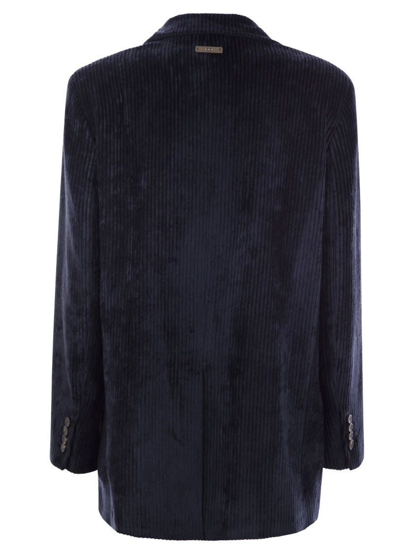 Peserico Double-Breasted Velvet Blazer With Classic Lapels