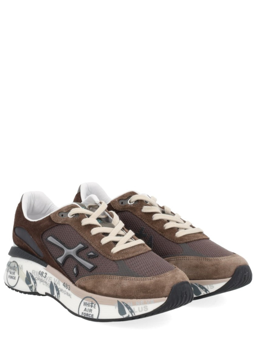 Premiata Layered Brown Sneakers With Suede And Mesh Accents