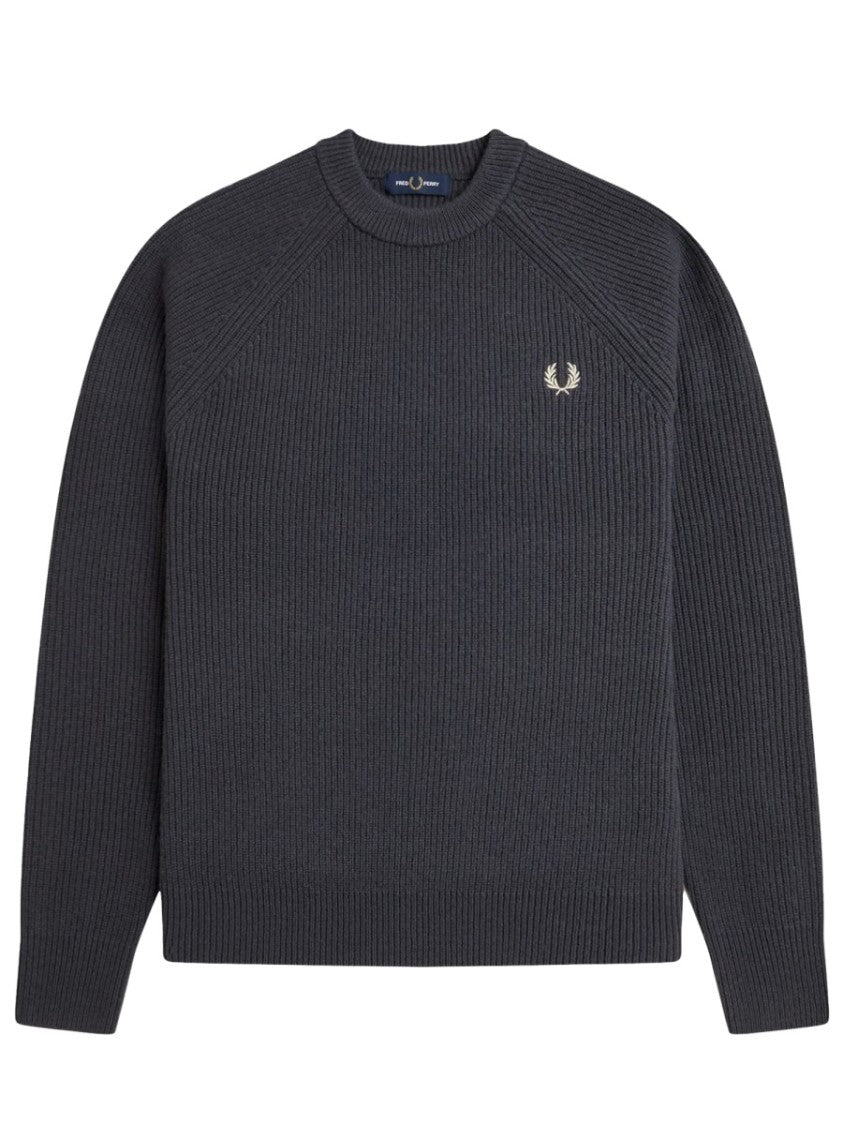 Fred Perry Wool Ribbed Knit Crewneck Sweater