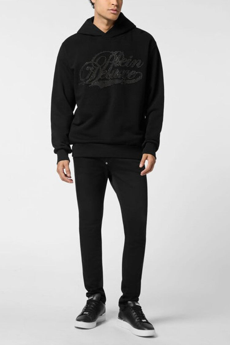 Philipp Plein Black Plein Deluxe Crystal-Embellished Cotton-Blend Hoodie