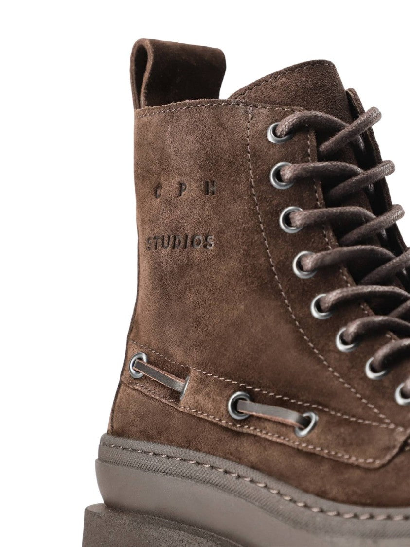 Copenhagen Brown Stivaletto Lace-Up Embossed Ankle Boots