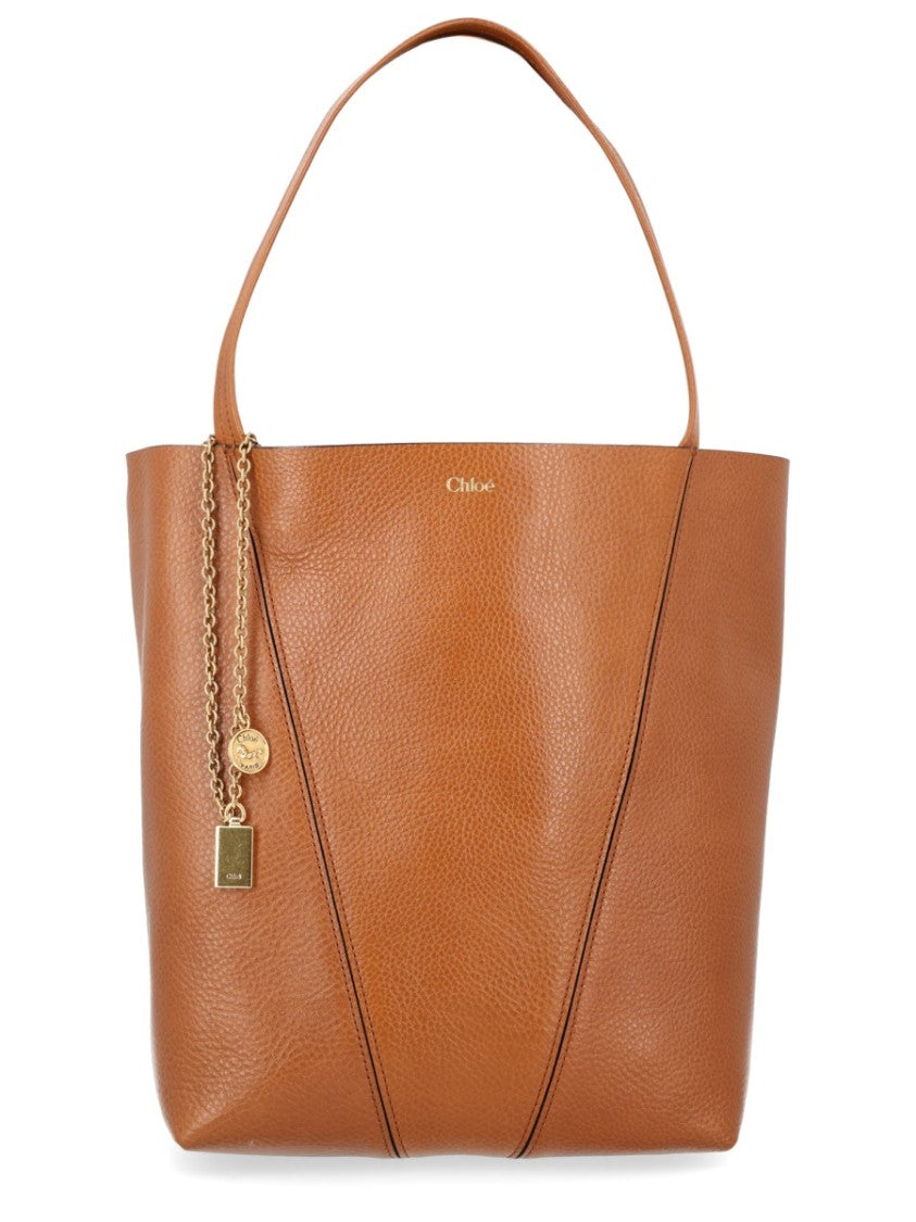 Chloé Medium Tote Bag In Textured Leather With Gold-Tone Charms