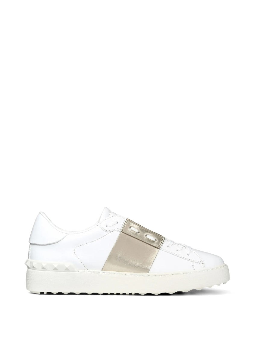Valentino White Open Leather Metallic Sneakers