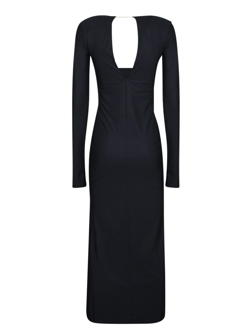 Mm6 By Maison Margiela Long Sleeve Fitted Maxi Dress With Deep V-Neckline