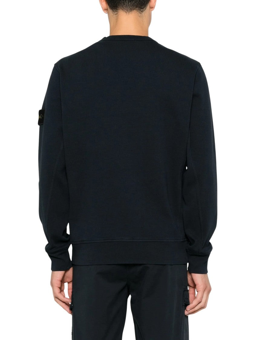 Stone Island Navy Blue Ribbed Cotton Sweatshirt