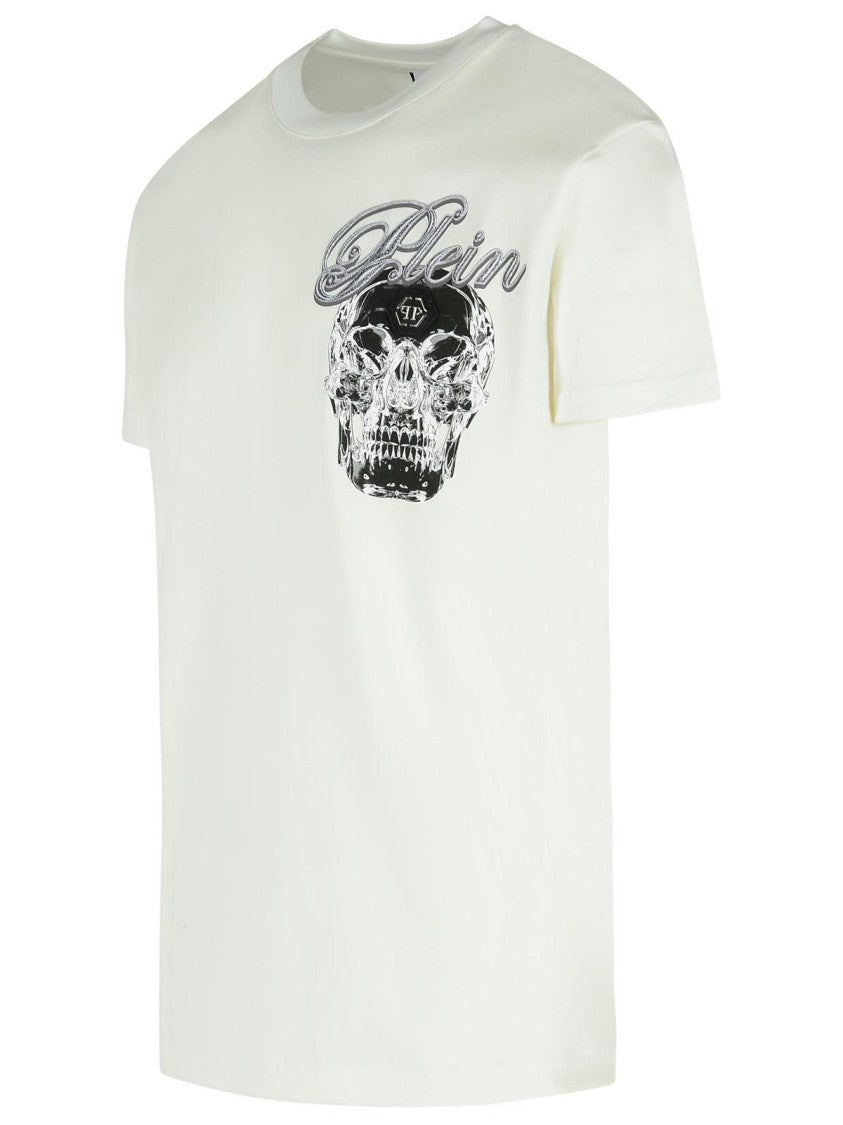 Philipp Plein Ribbed Crew Neck T-Shirt With Logo Patch And Chest Print