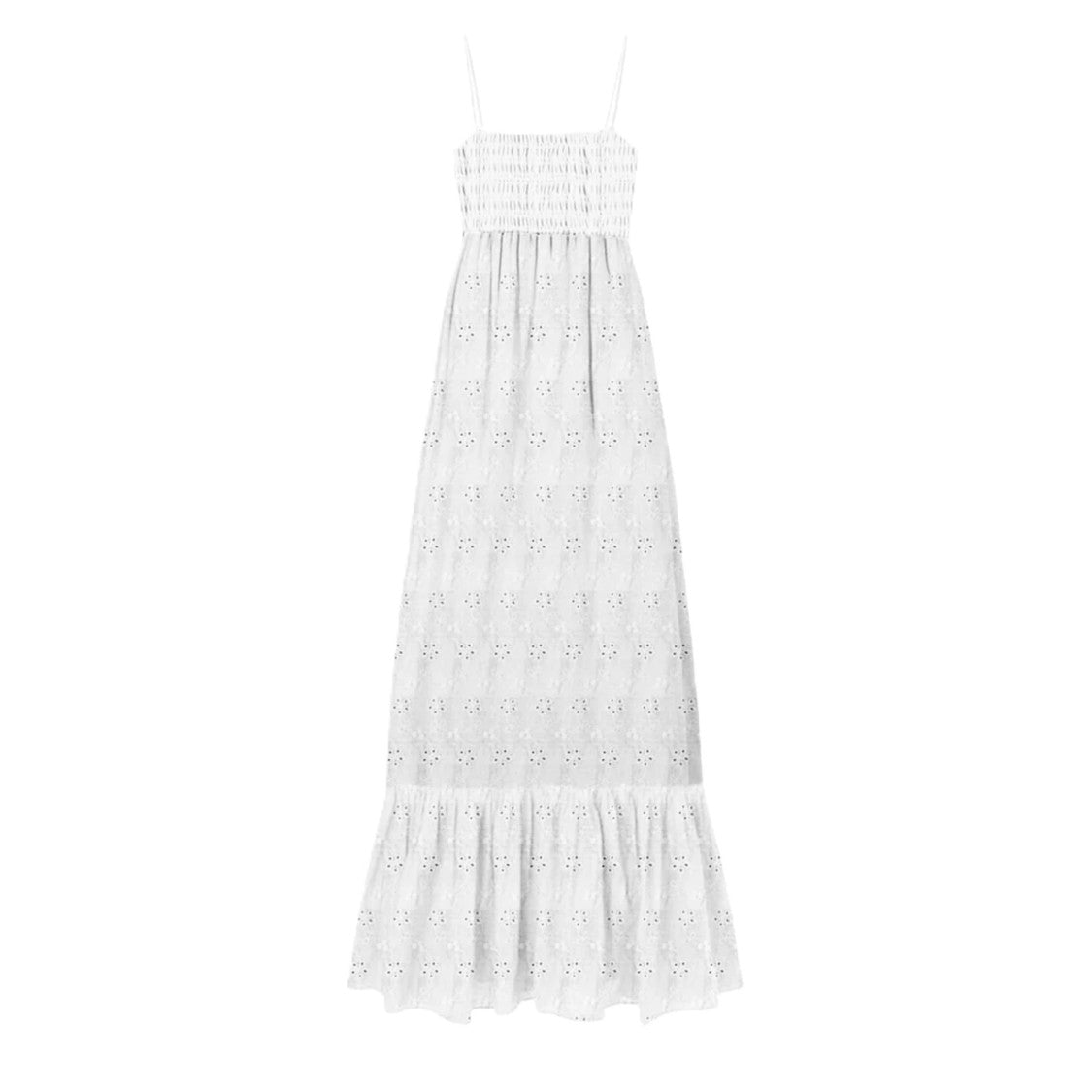 Mc2 Saint Barth Long White Dress With Smocked Bodice