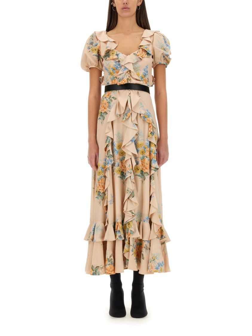 Alexander Mcqueen Floral Print Ruched Silk Dress