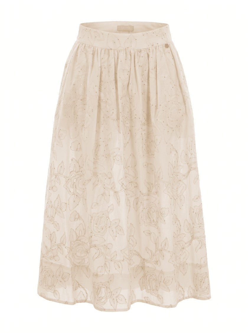 Liu Jo Midi Skirt With Tone-On-Tone Floral Embroidery And Side Pockets