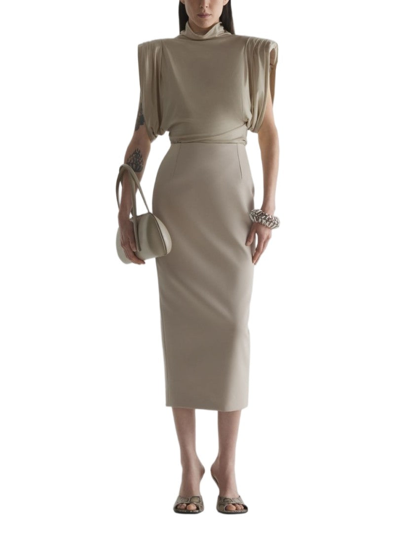 Mugler Brown Draped High Neck Long Top