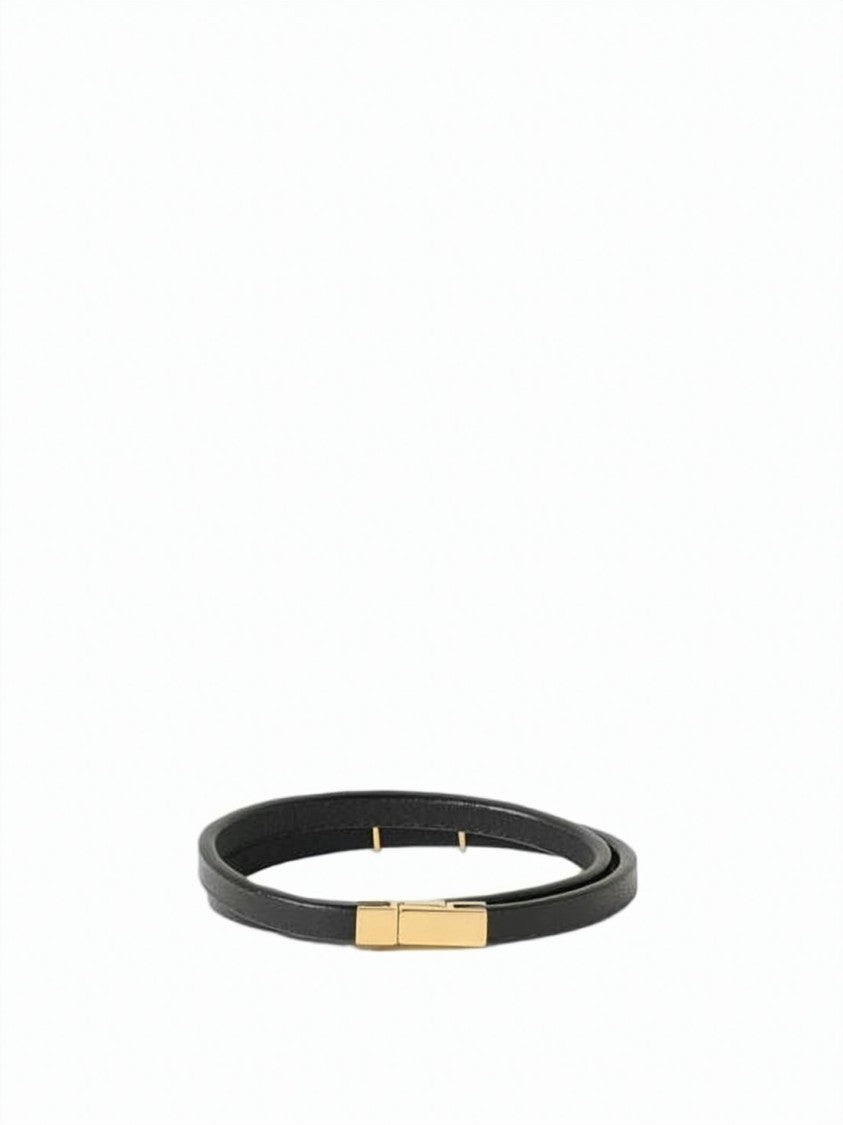 Saint Laurent Black Leather Belt With Gold-Toned Brass Clasp