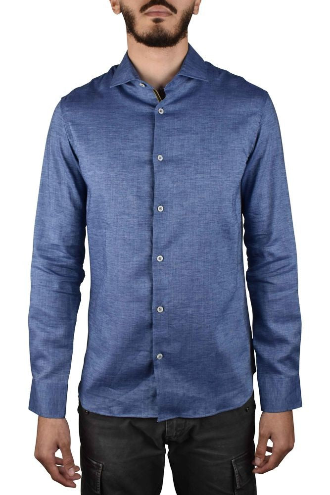 Moorer Dark Blue Linen Slim-Fit Shirt