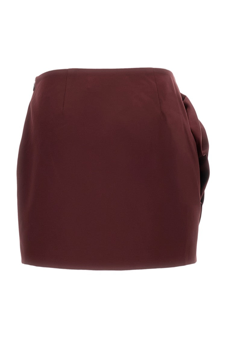 Rotate Burgundy Satin Mini Skirt With 3D Rose Appliqué