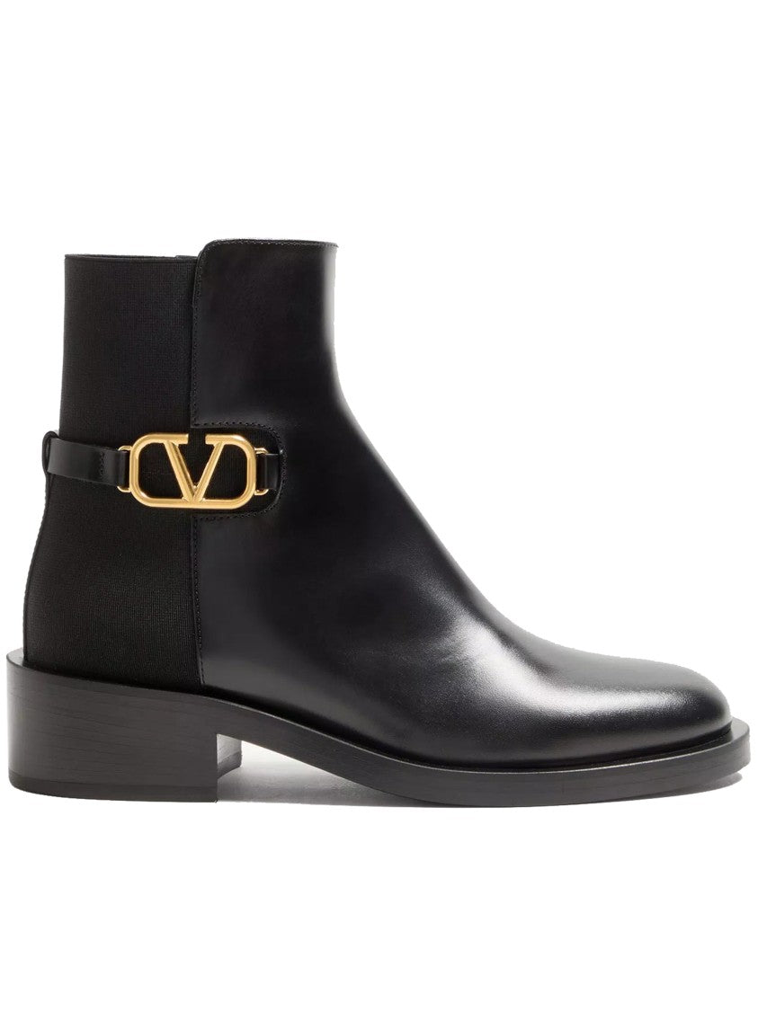 Valentino Black Polished Leather Elastic Back Bootie