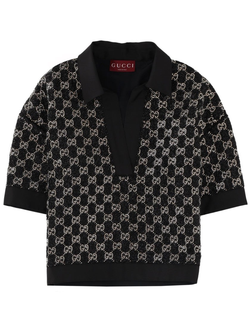 Gucci Gg Cropped Crystal Embellished Viscose-Blend Top