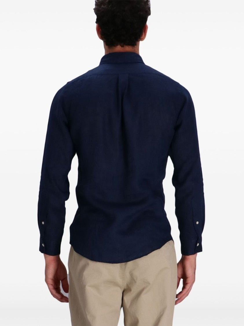 Polo Ralph Lauren Custom Fit Blue Linen Button-Down Shirt