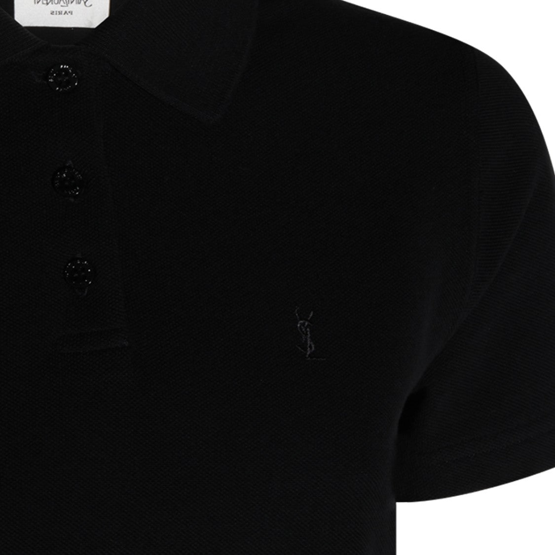 Saint Laurent Black Cropped Cotton Polo Shirt