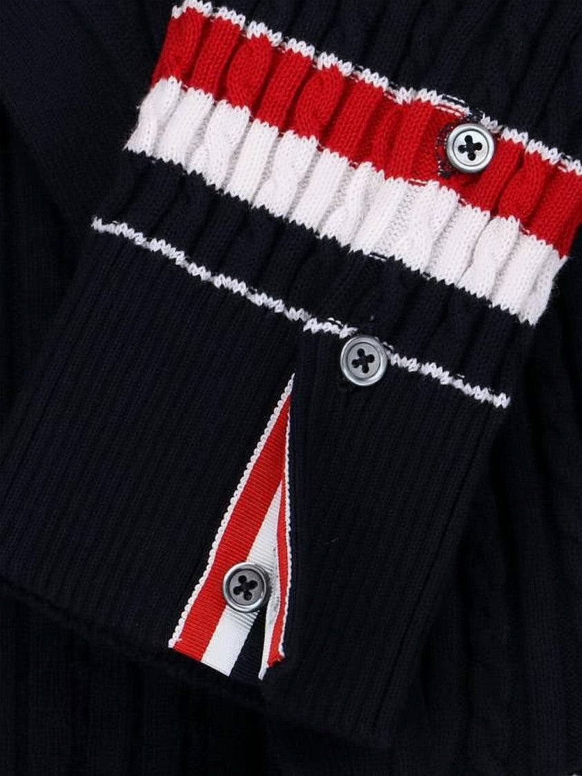 Thom Browne Ribbed Knit Cardigan With Deep V-Neck