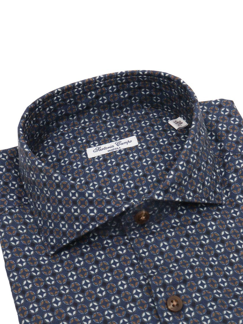 Sartoria Del Campo-Sonrisa Geometric Patterned Button-Up Shirt In Cotton Fabric