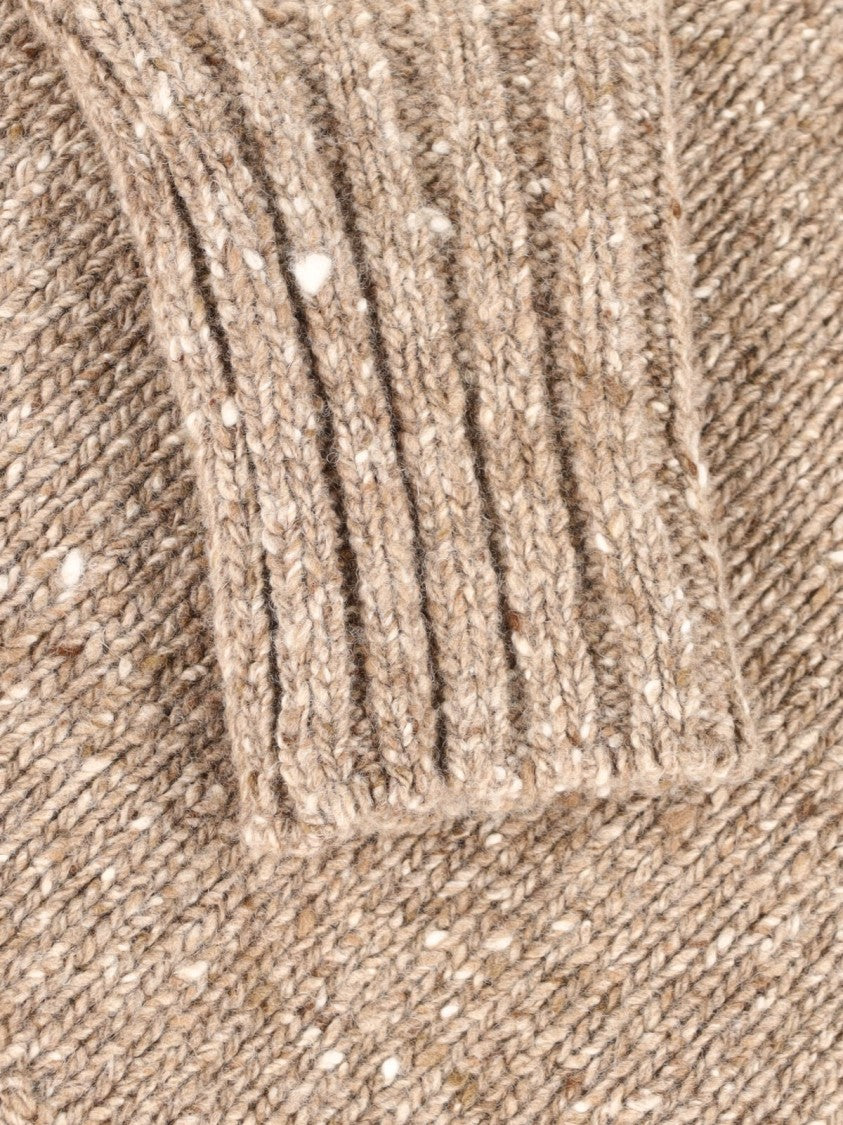 Auralee Brown Cropped Ribbed-Collar Wool Sweater