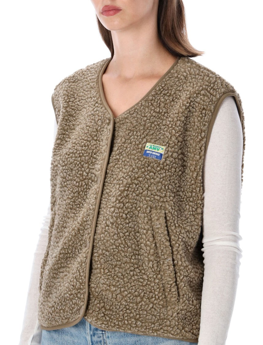 American Vintage Hok Town Pile Textured Fabric V-Neck Gilet