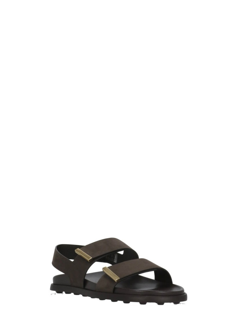 Tod's Brown Velcro Strap Leather Sandals