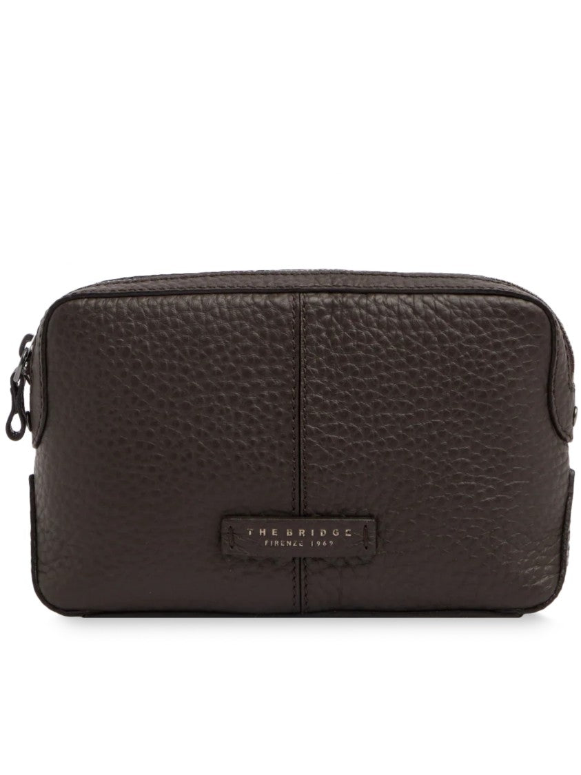 The Bridge Manfredi Dark Brown Grained Leather Pouch