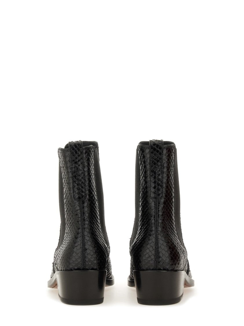 Tom Ford Pointed Toe Leather Ankle Boot With Snakeskin Finish