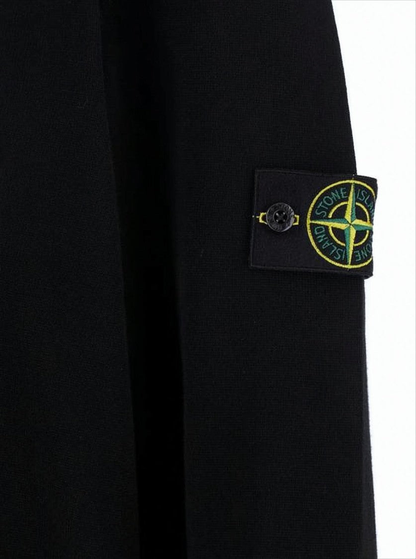Stone Island V-Neck Button-Down Black Cardigan