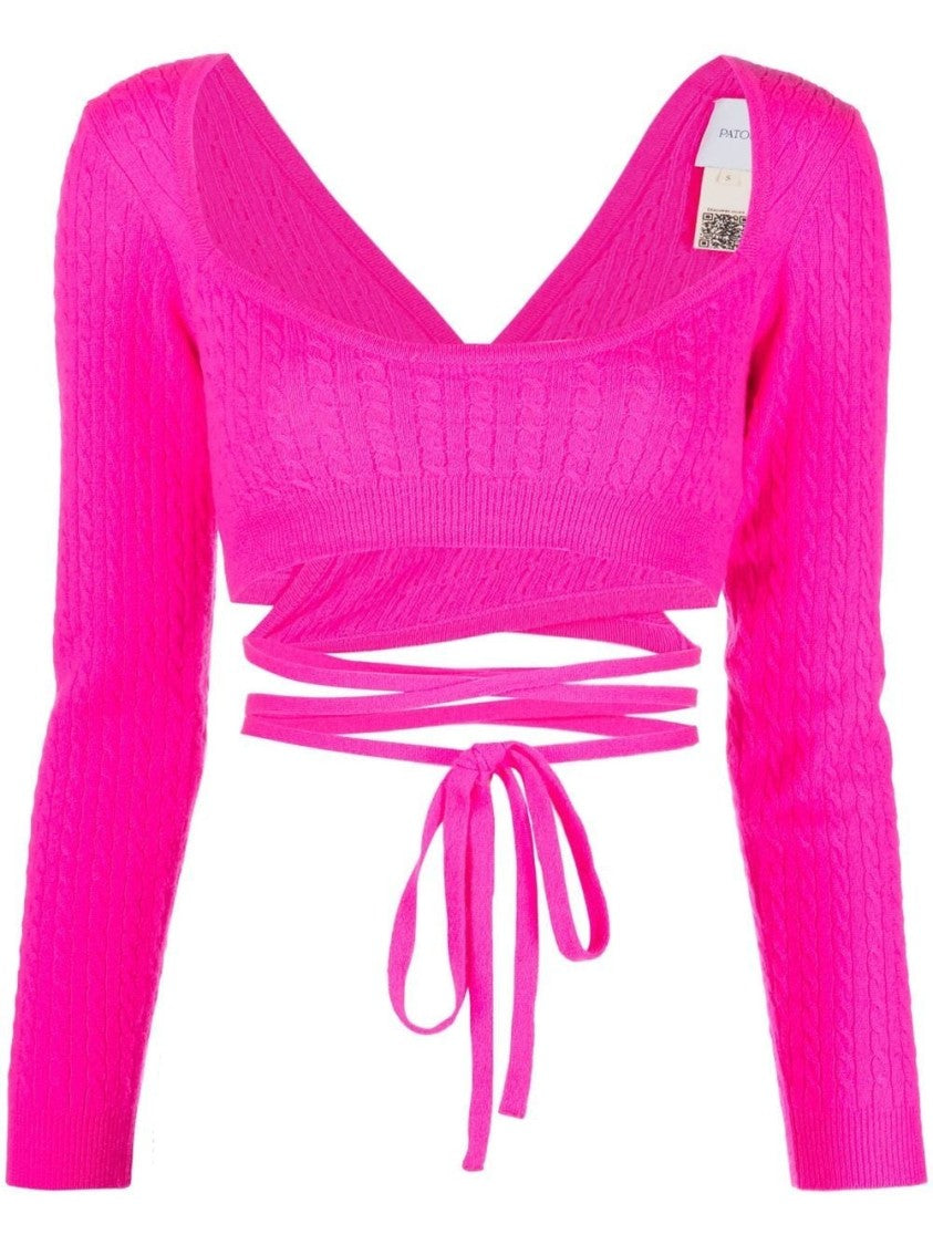 Patou Cropped Tie-Fastening Wool-Cashmere Blend Top