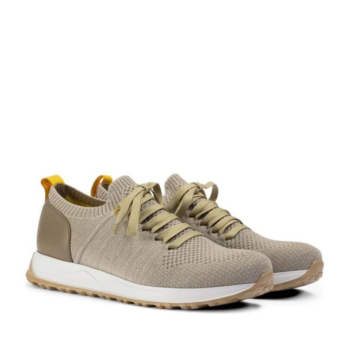 Doucal's Beige Knitted Textured Leather Accents Sneakers
