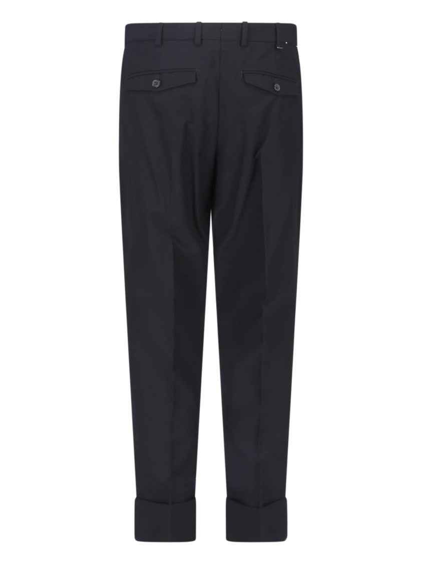 Pt Torino Black Tailored Pleated Virgin Wool Trousers