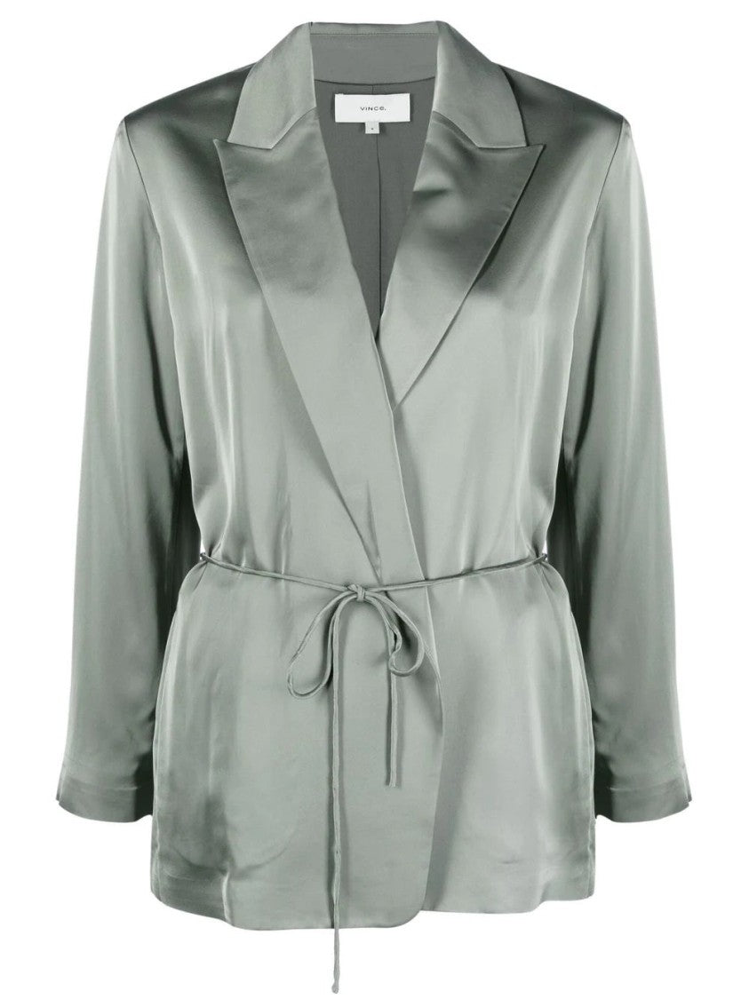 Vince Grey Drapey Soft Tie-Belt Viscose Blazer