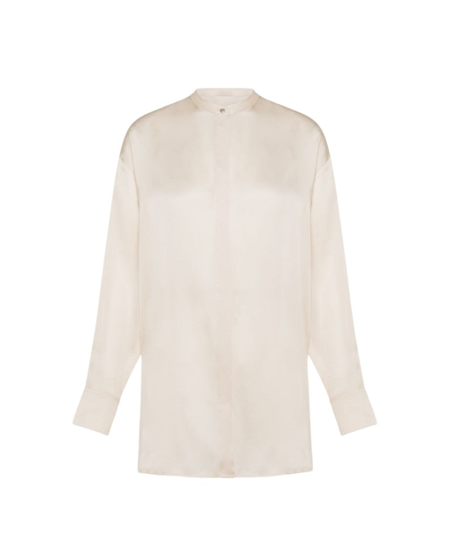 Momonì Washed Pure Silk Multi-Stitching Mandarin Collar Blouse